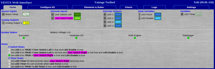 Screenshot of Vesta Home Tab